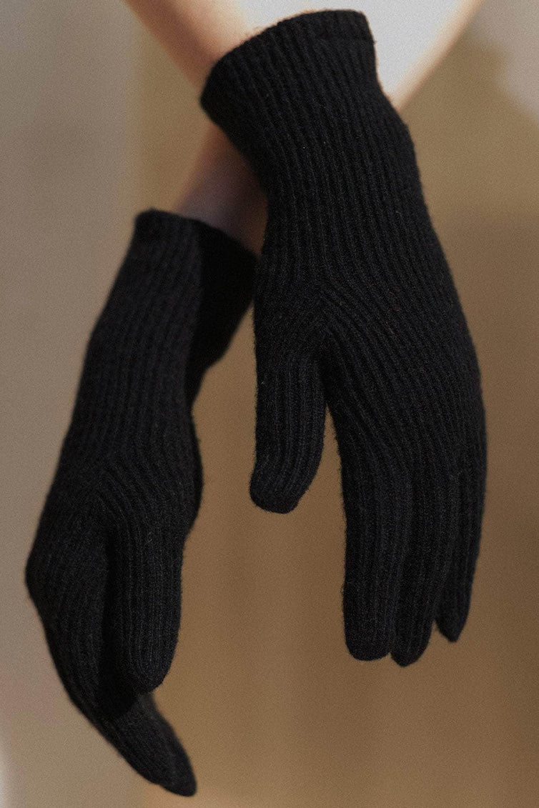 Ribbed Gloves Recycled Cashmere Rib Black