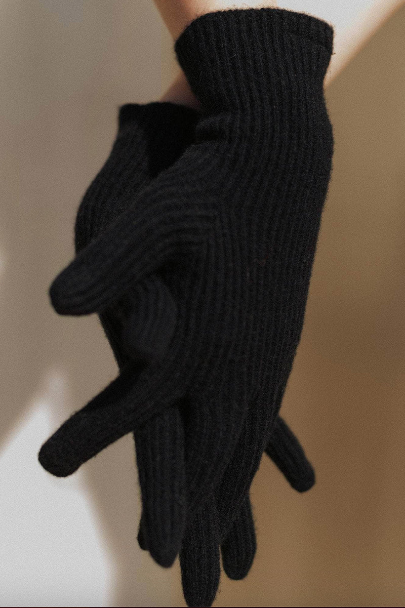 Ribbed Gloves Recycled Cashmere Rib Black