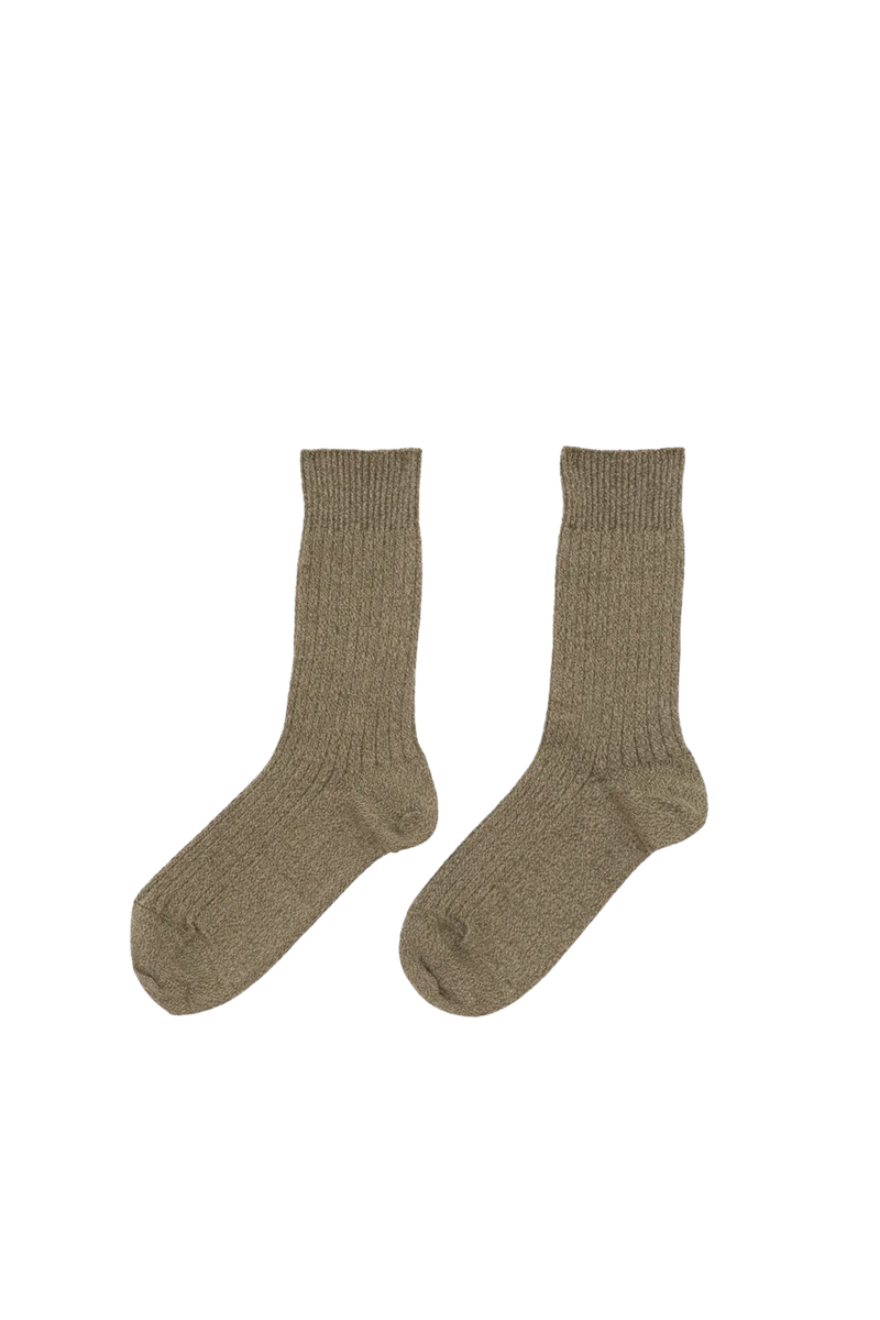 Rib Overankle Socks Tru Green and Su Tan