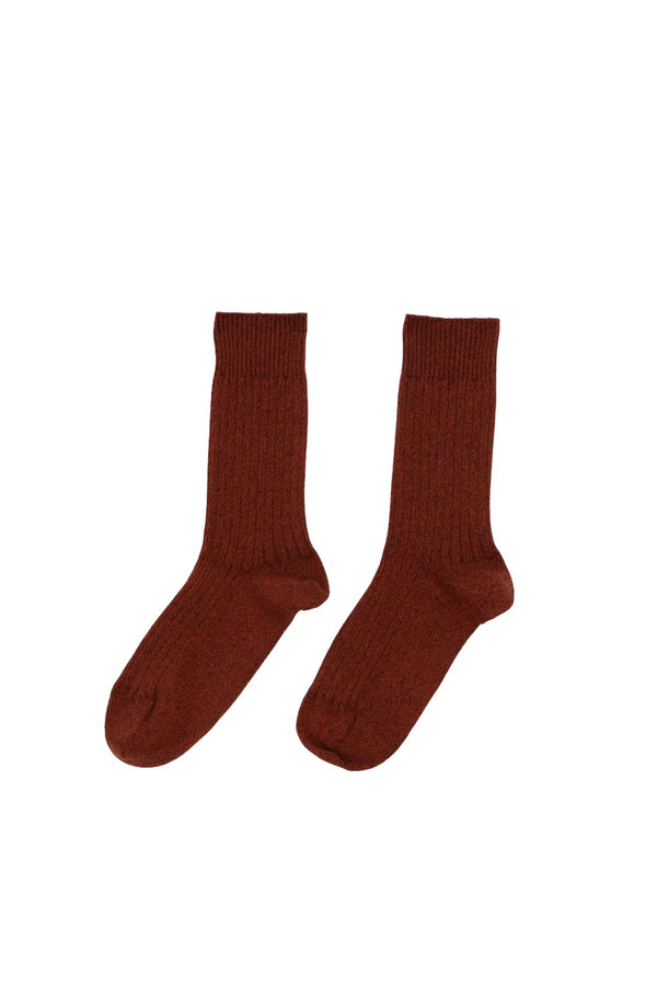 Rib Overankle Socks Angle Burgundy and Rust