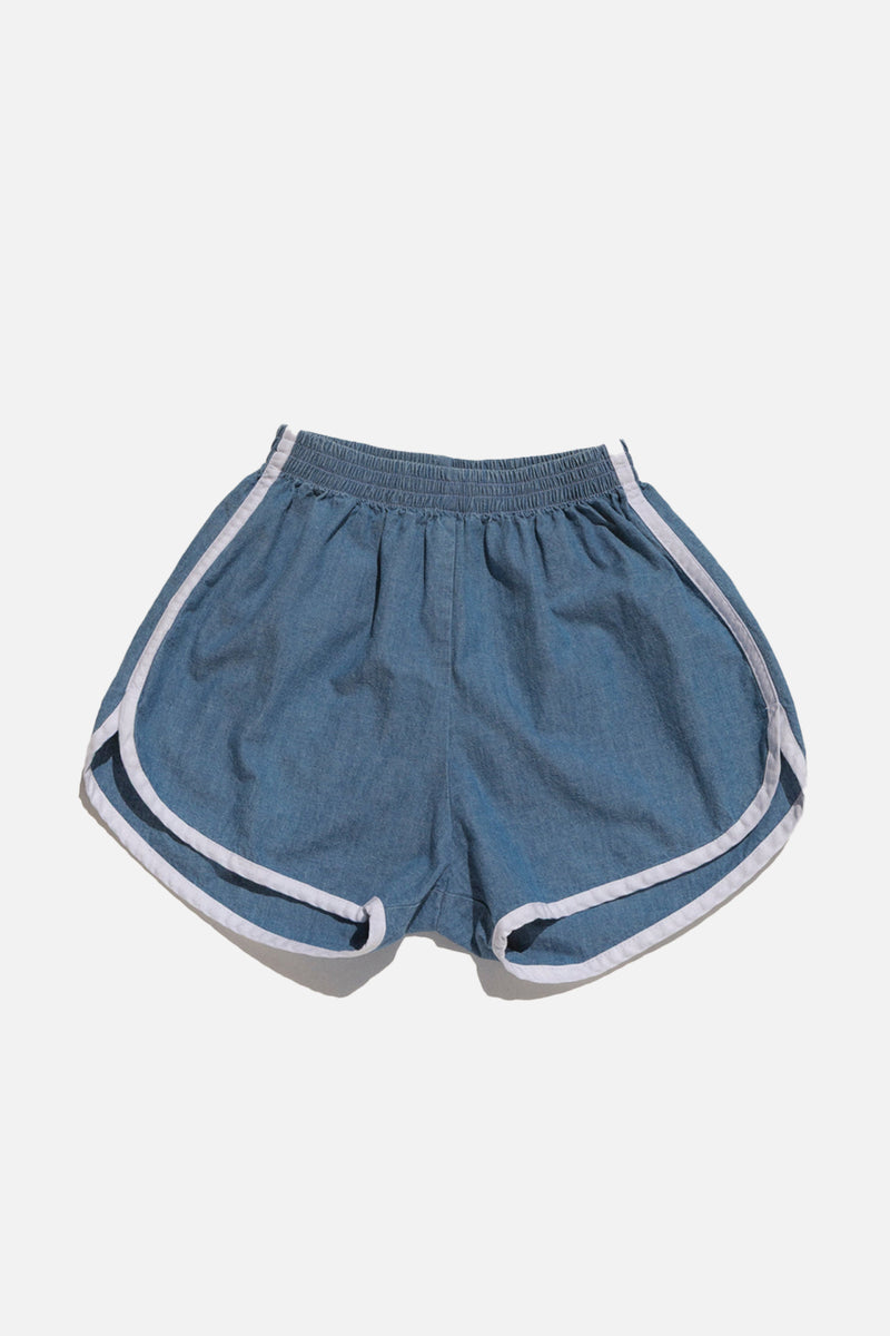 Tess Track Shorts Medium Wash Chambray & White