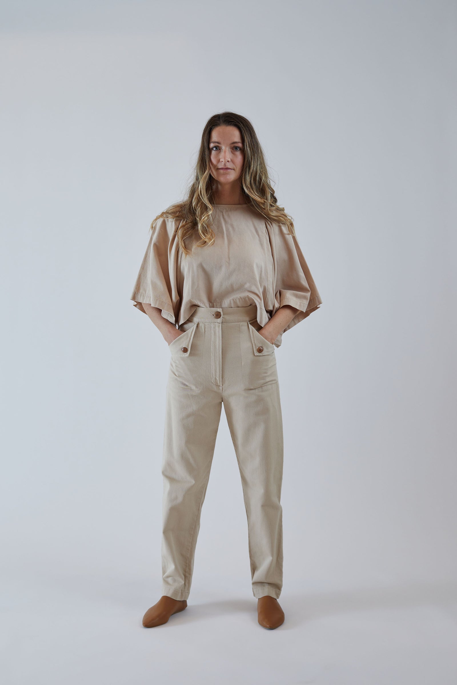 【INCHANT ME】Ade One Tuck Half Slacks Belt SET] One-tuck wide cotton pants - INCHANT ME