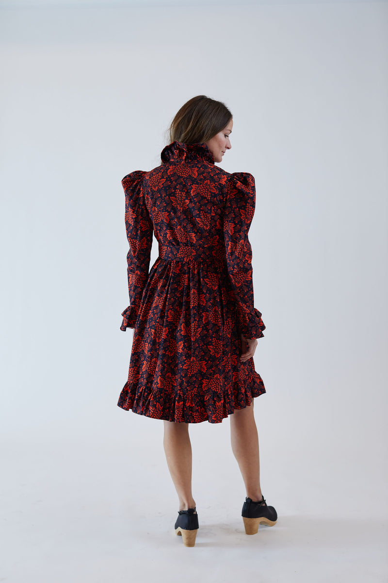 red prairie dress Red Ditsy Floral Cotton Prairie Dress - Smocked Cottagecore Midi