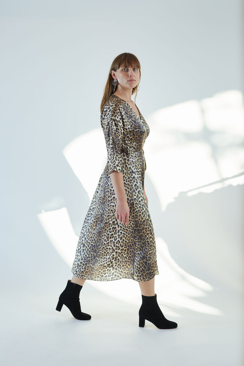 Georgia Wrap Dress Leopard Charmeuse