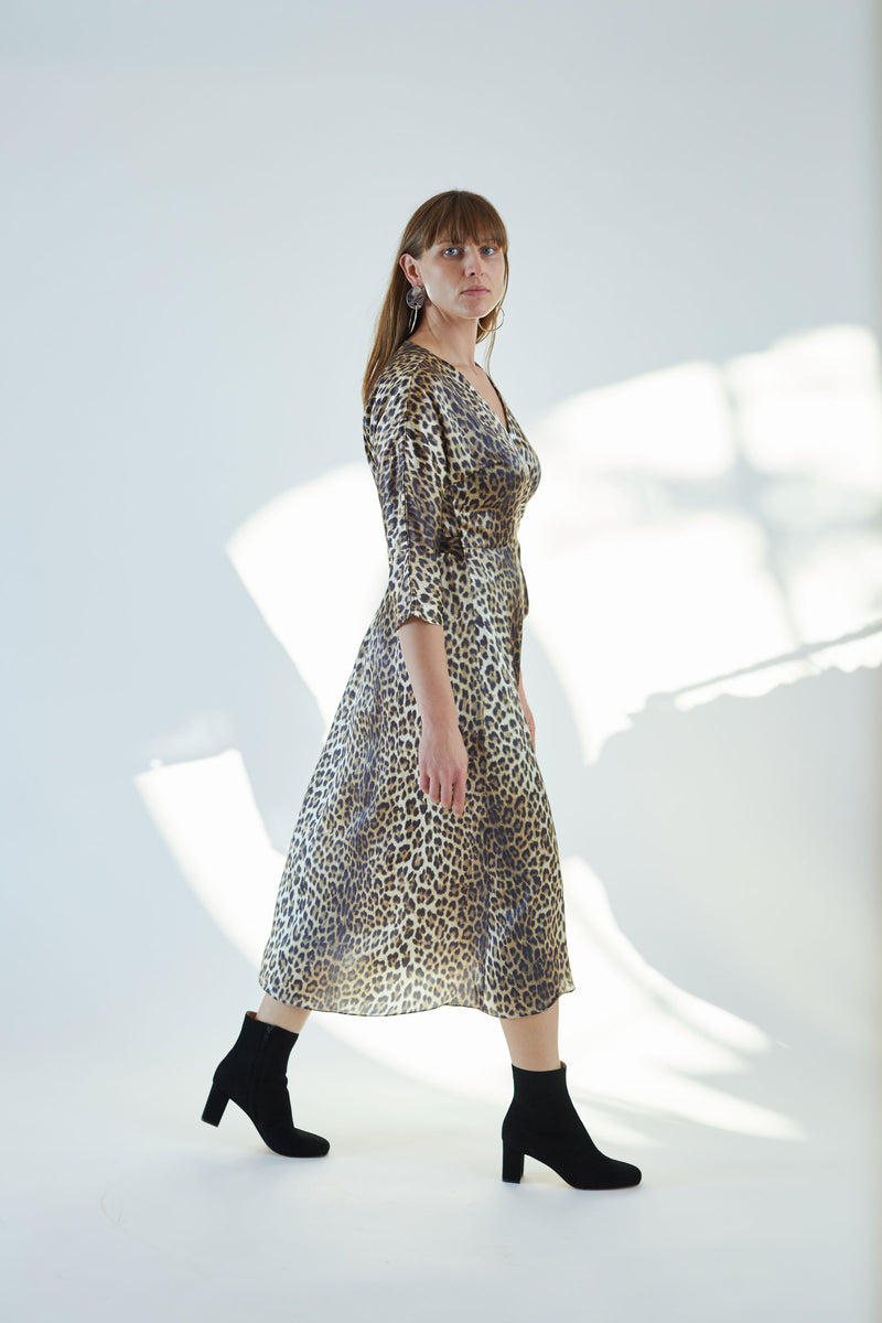 Georgia Wrap Dress Leopard Charmeuse – Rhoan
