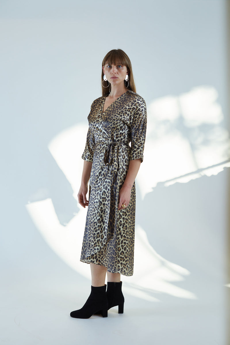 Georgia Wrap Dress Leopard Charmeuse – Rhoan