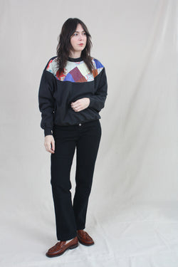 Bib Patchwork Crewneck Sweatshirt Black