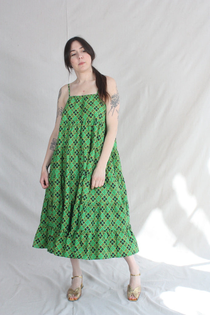 Mowin Dress Green Picnic Plaid