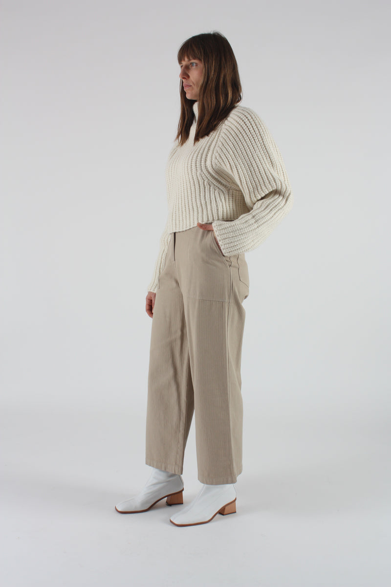 Cargo Trouser Khaki Herringbone