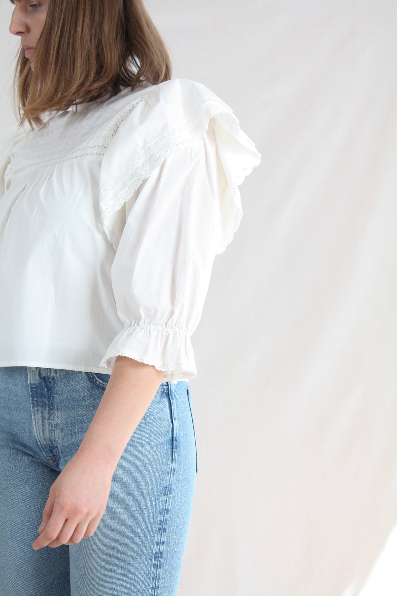 専用！Moripon Flower blouse ホワイト Women's Top Boho Peasant Blouse Shirt Mori Girl Japan Style