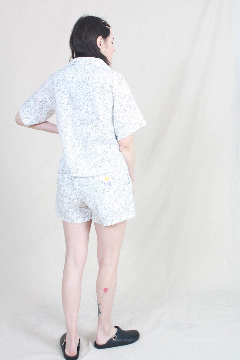 Basic Linen Shorts Squiggle Print