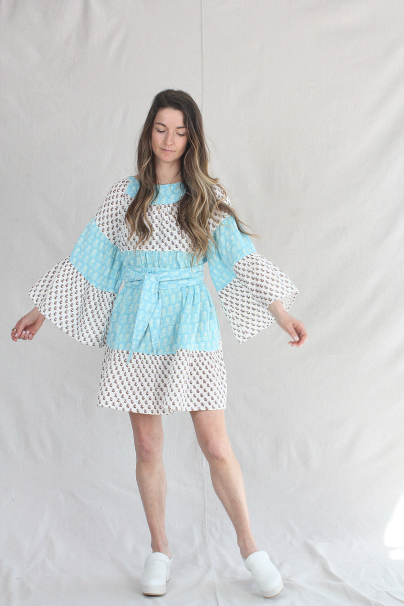 Talitha Blockprint Mini Dress Bluebell Lily Mix