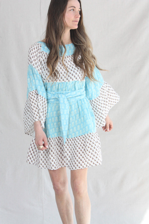 Talitha Blockprint Mini Dress Bluebell Lily Mix