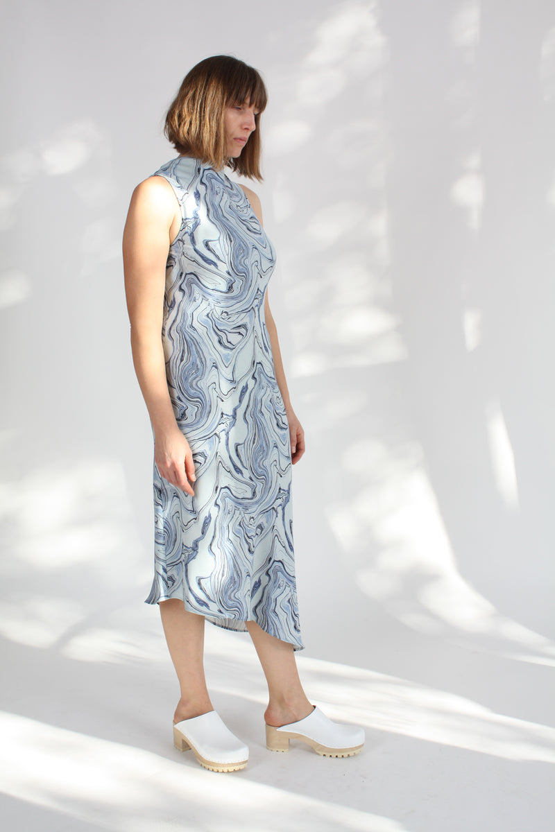 Cowl Bias Dress Marble Print