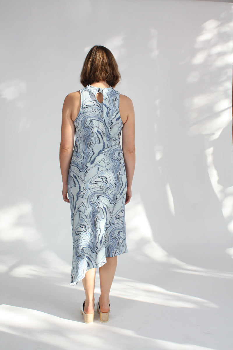 Cowl Bias Dress Marble Print
