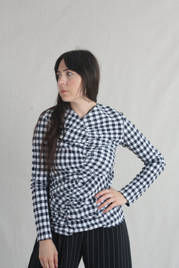 Gathered Top Midnight/White Gingham