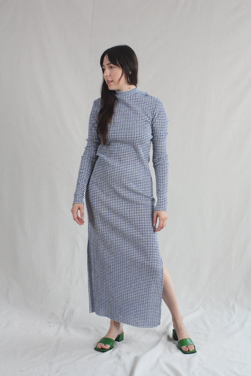Longsleeve Knit Dress Blue/White Gingham