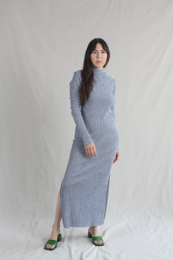 Longsleeve Knit Dress Blue/White Gingham