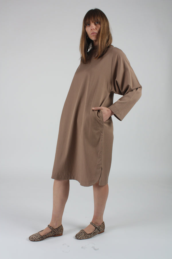 Folded Neck Dress Camel