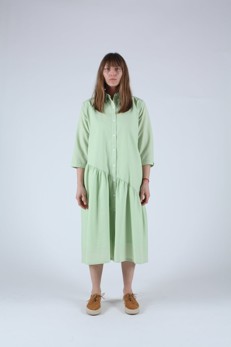 Gathered Shirt Dress Celery Seersucker Rhoan Gathered Shirt Dress Celery Seersucker Rhoan