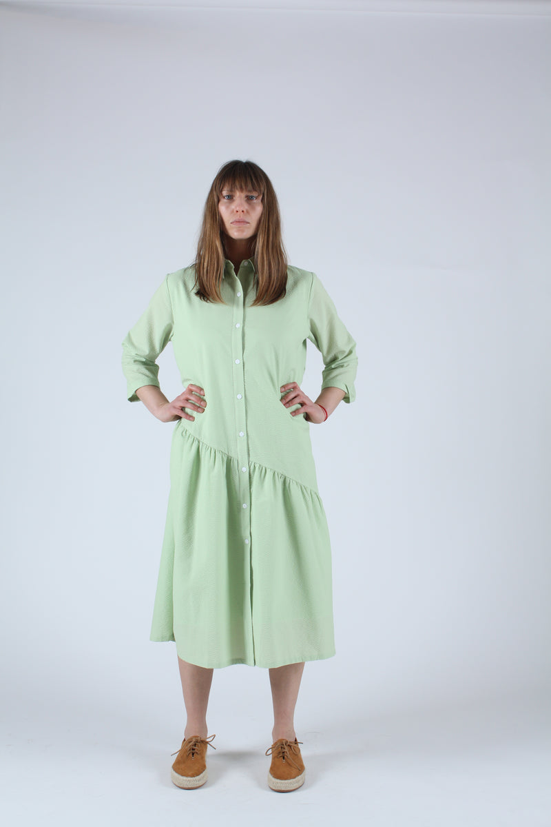 seersucker shirt dress Gathered Shirt Dress Celery Seersucker – Rhoan