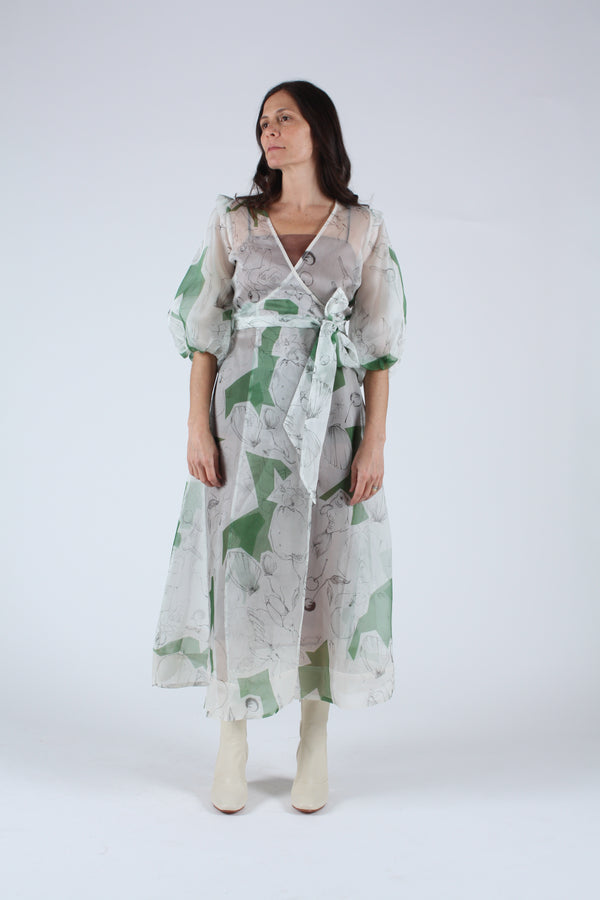 Loretta Silk Organza Midi  Dress Memories Print