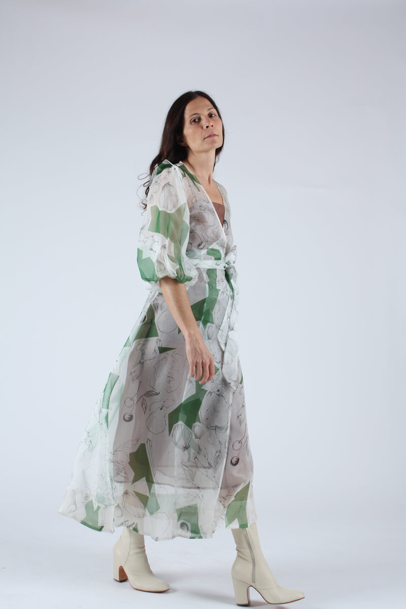 Loretta Silk Organza Midi  Dress Memories Print