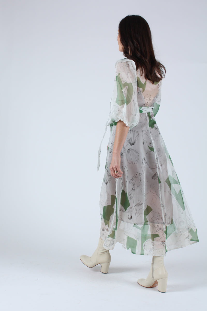 Loretta Silk Organza Midi Dress Memories Print – Rhoan
