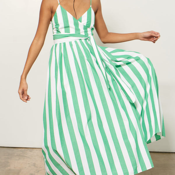 Alma Dress Green and White Stripe Rhoan Alma Dress Green and White Stripe Rhoan